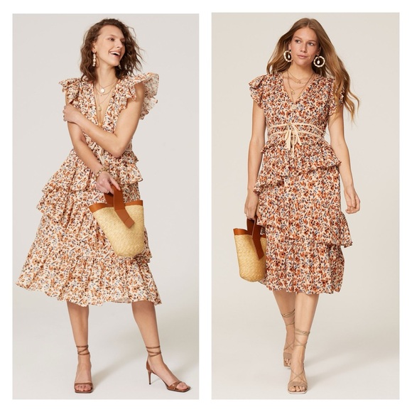 Ulla Johnson Dresses & Skirts - ULLA JOHNSON Madeline floral dress size 10 midi tiered ruffle cream blue rust